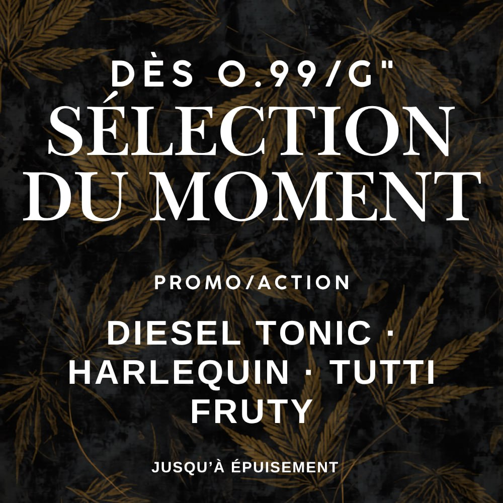 Sélection du Moment Green Gold Swiss — Diesel Tonic, Harlequin, Tutti Fruty dès 0.99€/g jusqu'à épuisement des stocks